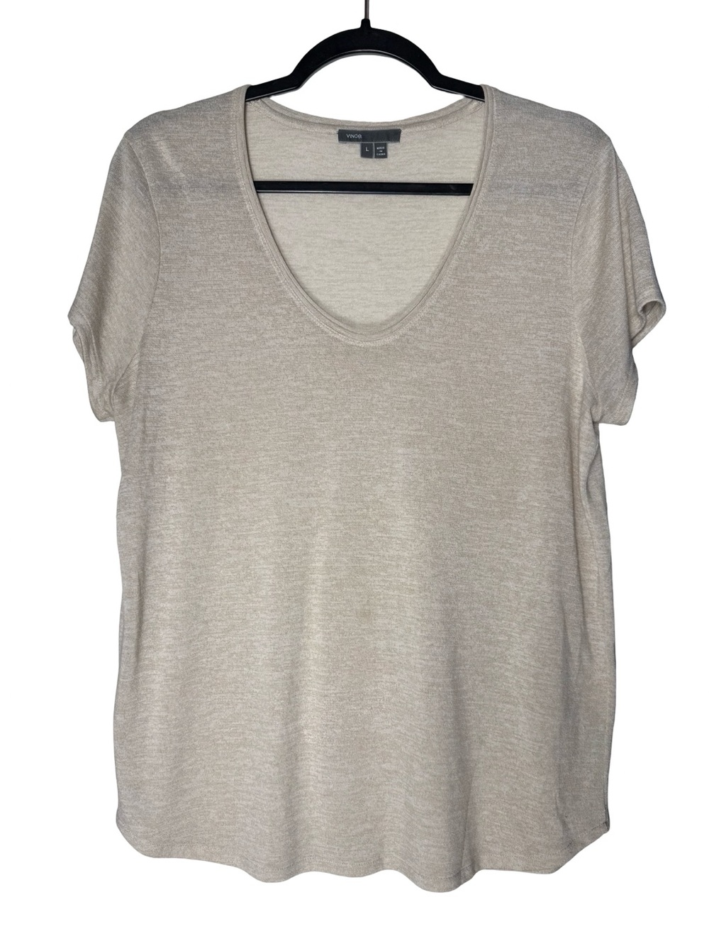 Vince Large Heather Tan Scoop Neck Tee Minimalist Quiet Luxury Relaxed Basic